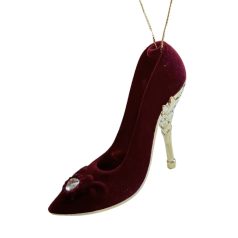 Piros bársony karácsonyfadísz cipő - 8 cm