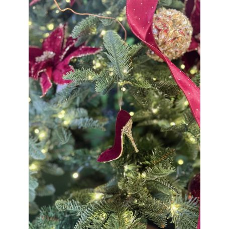 Piros bársony karácsonyfadísz cipő - 8 cm