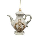 Karácsonyfadísz - Fehér-arany teáskanna - 10 cm