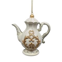 Karácsonyfadísz - Fehér-arany teáskanna - 10 cm