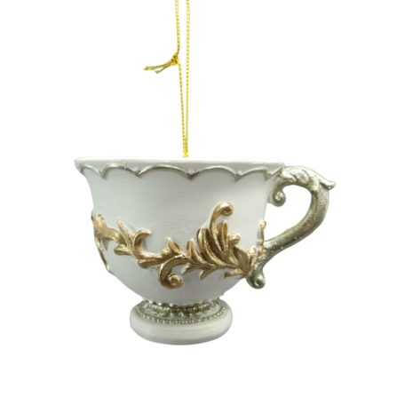 Karácsonyfadísz - Fehér-arany csésze - 10 cm 