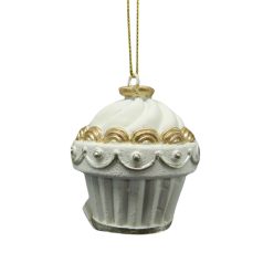 Karácsonyfadísz - Fehér-arany - Muffin - 5,5 cm