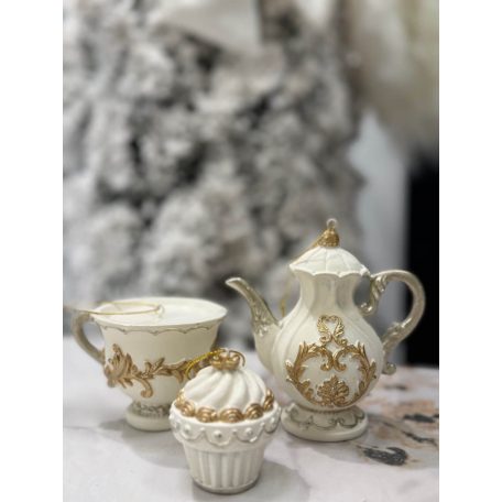 Karácsonyfadísz - Fehér-arany - Muffin - 5,5 cm