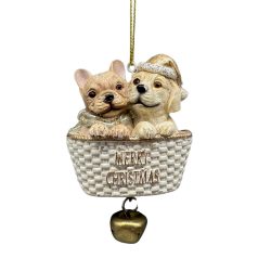   Karácsonyfadísz - Karácsonyi kutyák - Fehér-arany - 8 cm