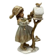 Karácsonyi kislány figura - Fehér-arany - 12 cm