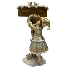 Fehér és arany karácsonyi figura lány - 24 cm 