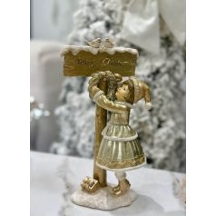 Fehér és arany karácsonyi figura lány - 24 cm 