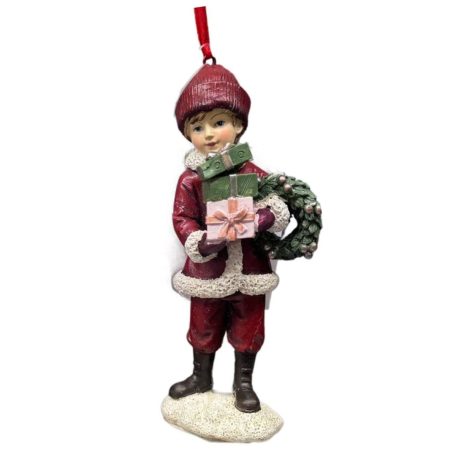 Piros karácsonyi fiú figura - 11cm 