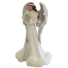 Fehér angyal szobor szívvel - 27 cm