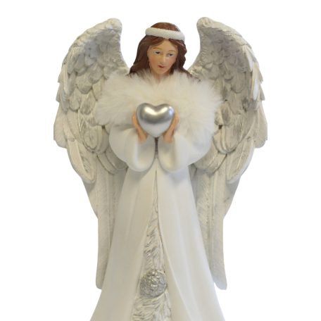 Fehér angyal szobor szívvel - 27 cm
