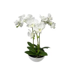 Fehér műorchidea kaspóban, Real Touch - 35 cm