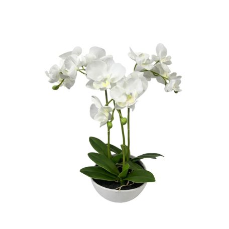 Fehér műorchidea kaspóban, Real Touch - 35 cm