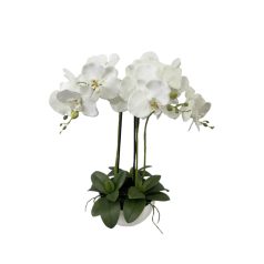 Fehér mű orchidea kaspóban, Real Touch - 58 cm