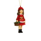 Karácsonyfadísz - Piros ruhás lány kosárral - 12 cm