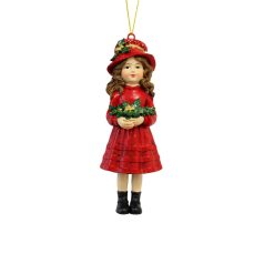 Karácsonyfadísz - Piros kalapos kislány - 12 cm