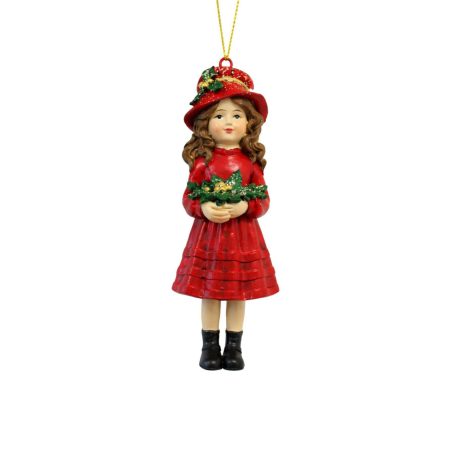 Karácsonyfadísz - Piros kalapos kislány - 12 cm