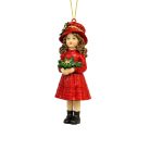Karácsonyfadísz - Piros kalapos kislány - 12 cm