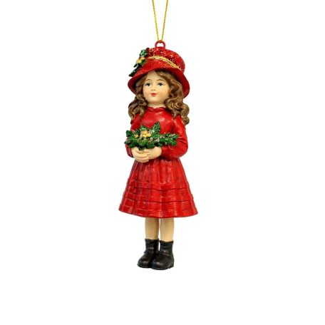 Karácsonyfadísz - Piros kalapos kislány - 12 cm