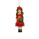 Karácsonyfadísz - Piros rózsás kislány - 12 cm