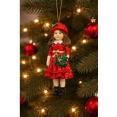 Karácsonyfadísz - Piros rózsás kislány - 12 cm