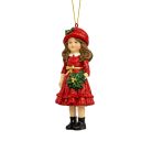 Karácsonyfadísz - Piros rózsás kislány - 12 cm