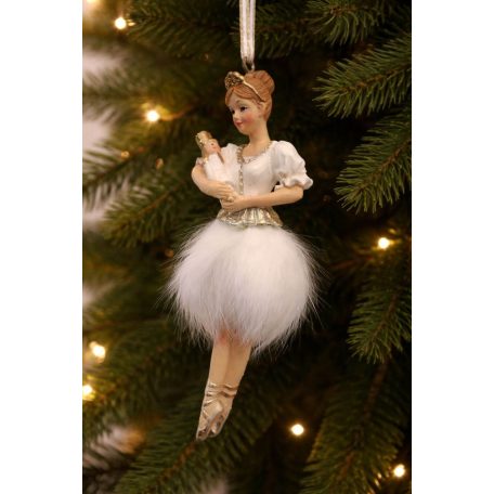 Karácsonyfadísz - Fehér balerina - 12 cm