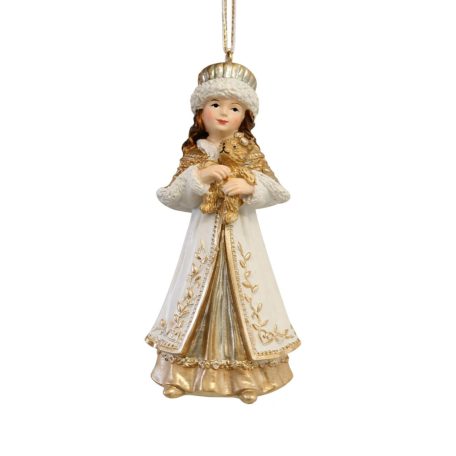 Karácsonyfadísz – Kislány macival - 11 cm