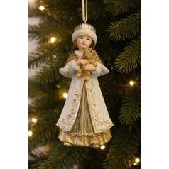 Karácsonyfadísz – Kislány macival - 11 cm