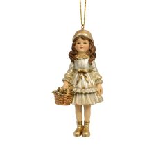 Karácsonyfadísz - Lány figura kosárral - 12 cm