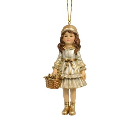 Karácsonyfadísz - Lány figura kosárral - 12 cm