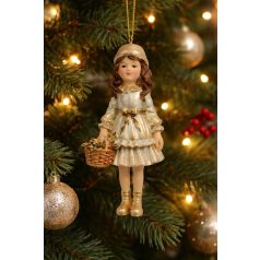 Karácsonyfadísz - Lány figura kosárral - 12 cm