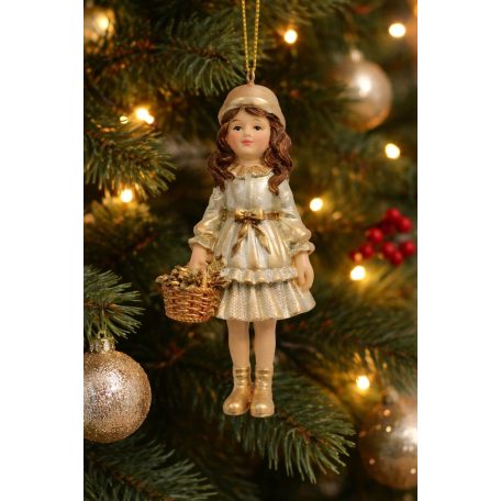 Karácsonyfadísz - Lány figura kosárral - 12 cm