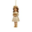 Karácsonyfadísz - Lány figura kalapos - 12 cm