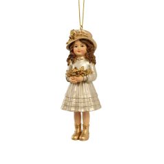 Karácsonyfadísz - Lány figura kalapos - 12 cm