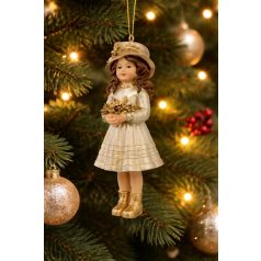 Karácsonyfadísz - Lány figura kalapos - 12 cm