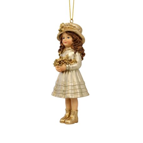 Karácsonyfadísz - Lány figura kalapos - 12 cm