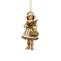 Karácsonyfadísz - Lány figura ajándékokkal - 12 cm