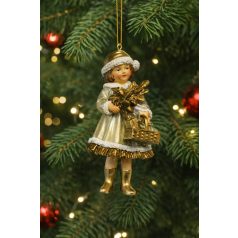 Karácsonyfadísz - Lány figura ajándékokkal - 12 cm