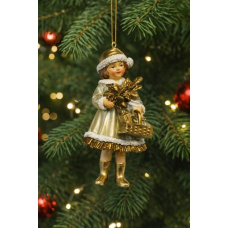 Karácsonyfadísz - Lány figura ajándékokkal - 12 cm