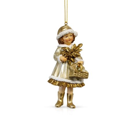 Karácsonyfadísz - Lány figura ajándékokkal - 12 cm