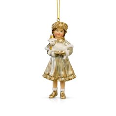 Karácsonyfadísz - Lány figura báránnyal - 12 cm