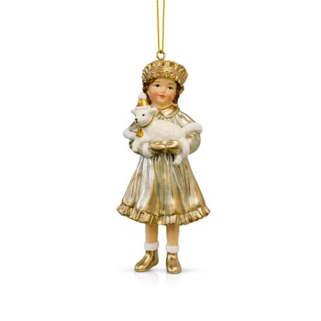 Karácsonyfadísz - Lány figura báránnyal - 12 cm
