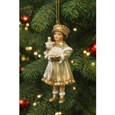 Karácsonyfadísz - Lány figura báránnyal - 12 cm