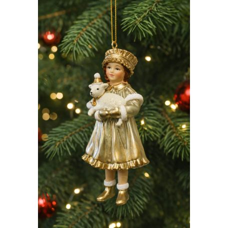 Karácsonyfadísz - Lány figura báránnyal - 12 cm