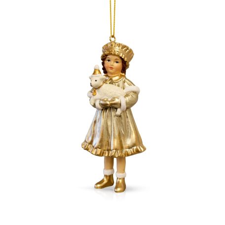 Karácsonyfadísz - Lány figura báránnyal - 12 cm