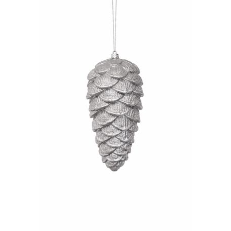 Karácsonyfadísz - Ezüst toboz - 12 cm