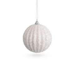 Karácsonyfadísz - Jeges fehér gömb - 12 cm