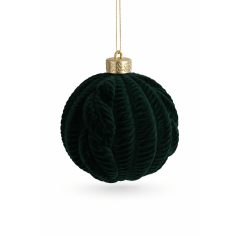 Karácsonyfadísz  - Bársony zöld gömb - 15 cm