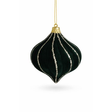 Karácsonyi gömb - Bársony zöld - 10 cm