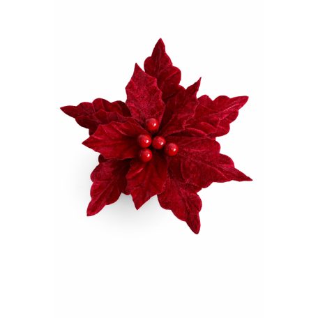 Piros bársony karácsonyi rózsa - 22 cm